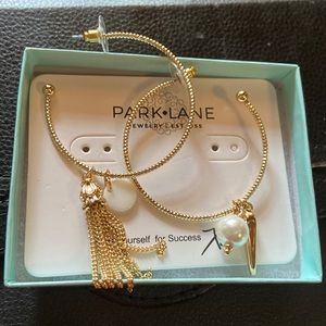Park Lane HAZE gold hoop earrings with dangles.